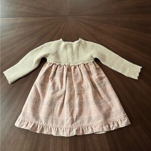 Beige and Pink Knit Baby Dress, 24 months